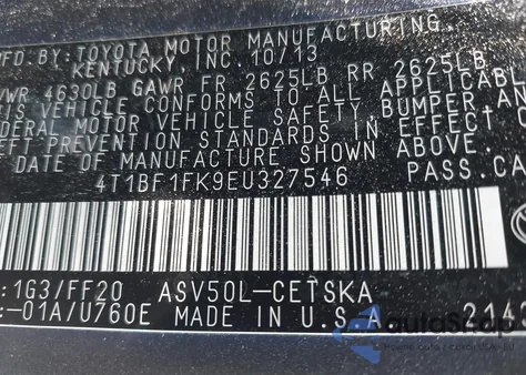 2014 Toyota Camry Se из США, поврежденный, VIN 4T1BF1FK9EU327546
